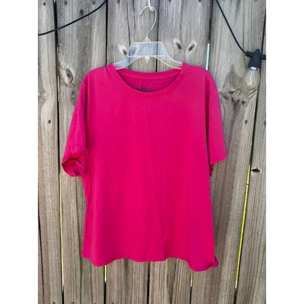 Edited by Remi Bader Womens Hot Pink Cotton Modal Crewneck T-Shirt Size 2X
